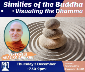 Poster for the event including an image of three rocks balanced on top of each on sand with circular patterns.