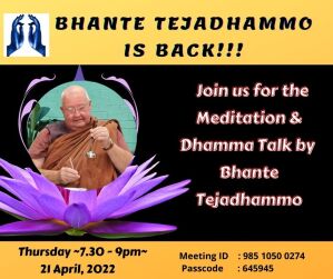 Poster for the event with an image of Bhante Tejadhammo ringing a bell